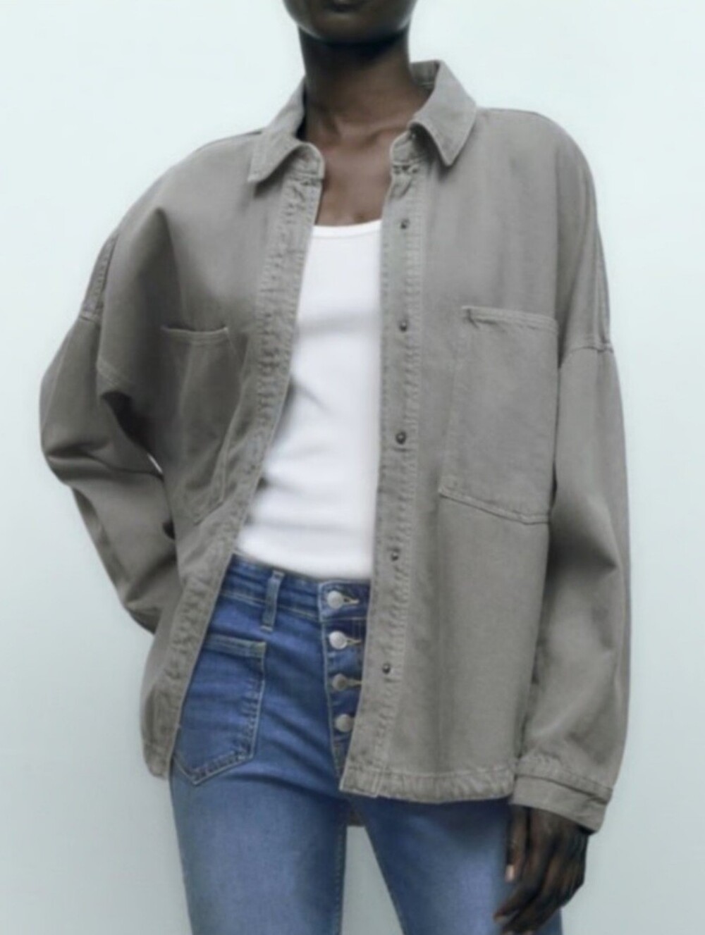 Zara Oversized Grey Shirt Denim Jacket